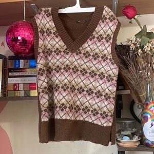 brown and pink sweater vest